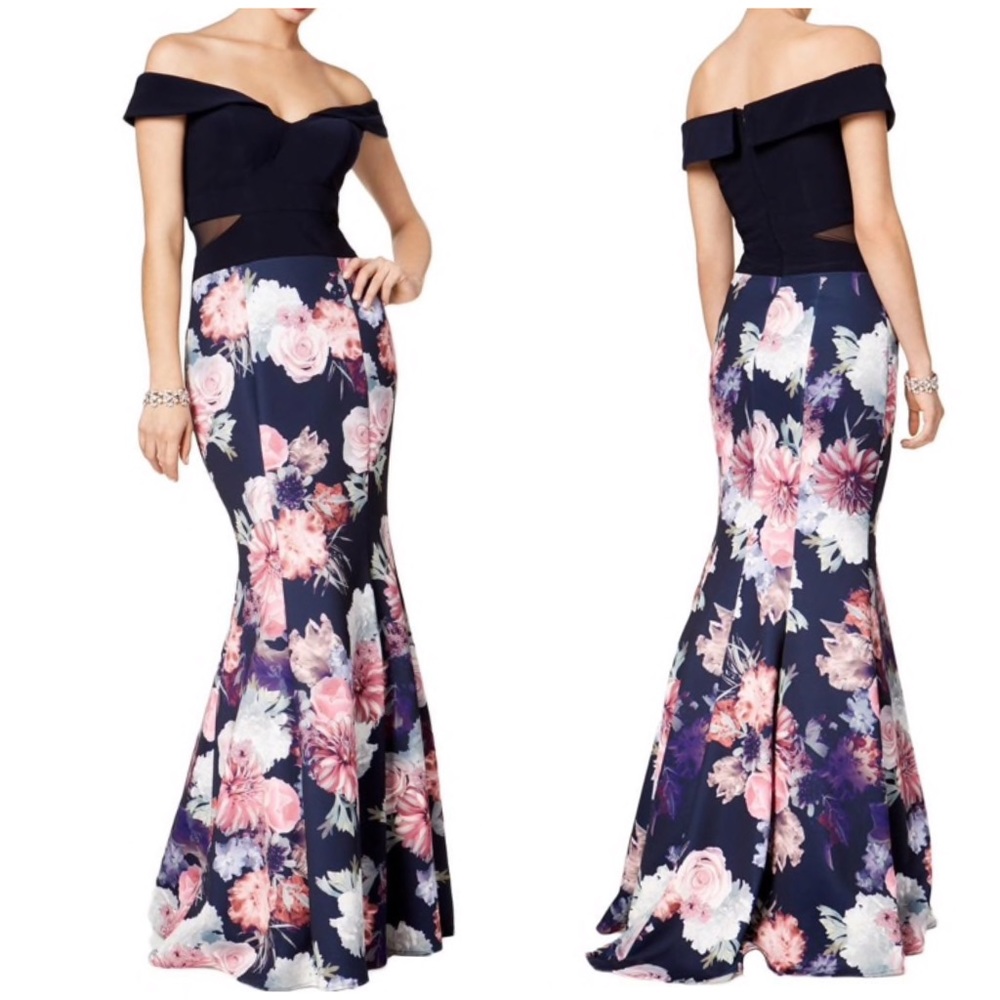 Womens Formal Dress Off-The-Shoulder Floral Print